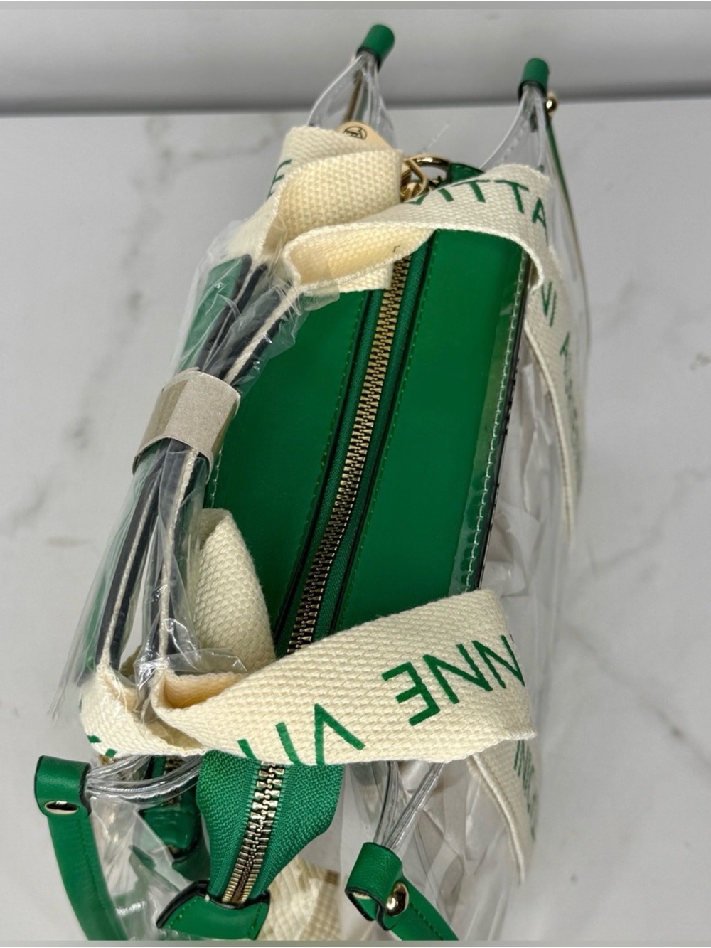 Adrienne Vittadini Green & Cream Clear Crossbody with Gold Charm - Picture 8 of 9
